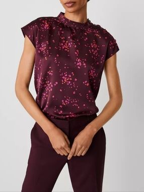 Ann Taylor Floral Shoulder Button Top